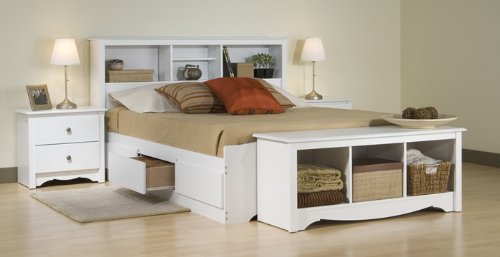White Finish Queen Size Storage Headboard  รูปที่ 3