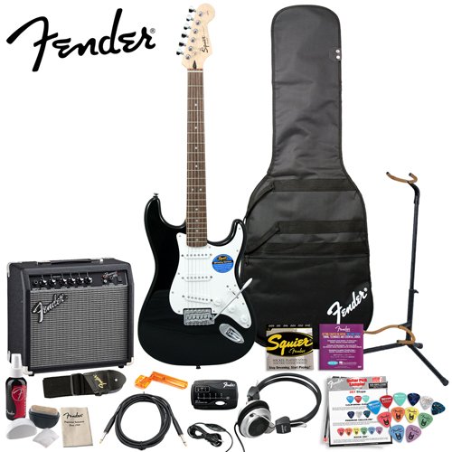 Fender Squier Affinity Special Black Strat Stop Dreaming, Start Playing Set with Upgrade Pack - Includes:Fender/ GO-DPS 12 Pack Pick Sampler (Part# DPS-FN-SAMPLER), Squier Strings, Fender String Winder, Ultra Stand, Fender Polishing Kit & Fender String Cleaner ( Guitar Kits ) รูปที่ 1