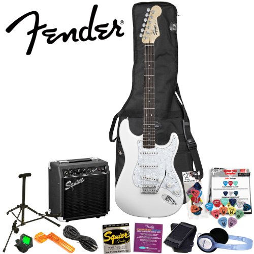 Squier by Fender Stop Dreaming, Start Playing Value Pack: Arctic White Strat- SE Special with Squier SP-10 Amp (Upgrade Pack includes: Fender/ GO-DPS 12 Pack Pick Sampler (Part# DPS-FN-SAMPLER), Squier Strings, String Winder & Samson PH60 Headphones ( Squier by Fender guitar Kits ) ) รูปที่ 1