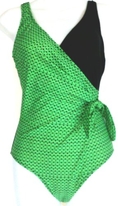 Swimsuit Alicia Simone Missy 1PC Tie Side Surplice Wrap Swimsuit Lime Dot/Stripe Dot/Stripe Sizes 8-16 (Type one Piece)