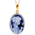 14k Yellow Gold Oval Frame 18x13mm Blue Agate Cameo Pendant W/18