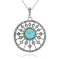 Sterling Silver Marcasite and Synthetic Turquoise Round Pendant, 18