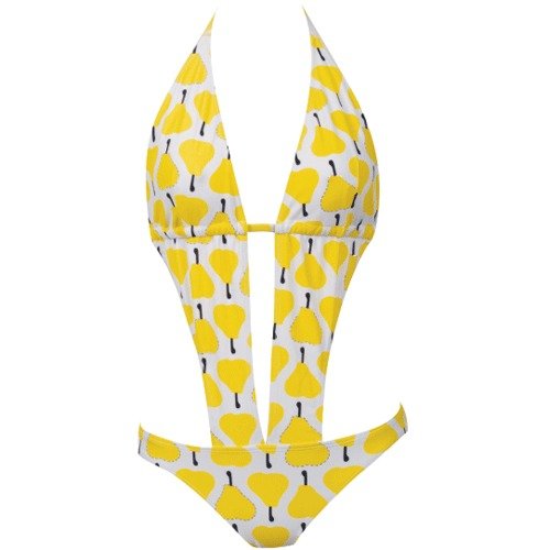 Swimsuit Plunge Monokini Yellow Pear Print (Type one Piece) รูปที่ 1