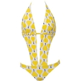 Swimsuit Plunge Monokini Yellow Pear Print (Type one Piece)