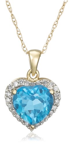 10k White or Yellow Gold, December Birthstone, Blue Topaz and Diamond Heart Pendant รูปที่ 1