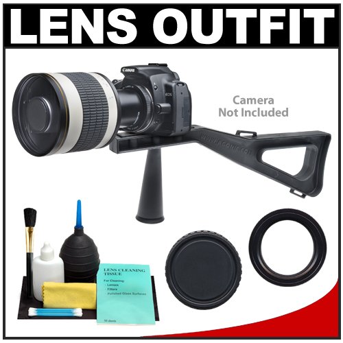 Rokinon 500mm Multi-Coated Mirror Lens with 2x Teleconverter (=1000mm) + Stedi-Stock Shoulder Brace Kit for Canon EOS 7D, 5D, 60D, 50D, Rebel T3, T3i, T2i, T1i, XS Digital SLR Cameras ( Rokinon Lens ) รูปที่ 1