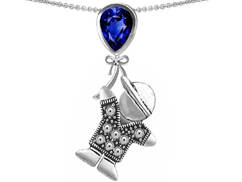 2.50 cttw 14k White Gold Plated 925 Sterling Silver Little Boy Holding a Balloon Mother Birthstone Created Sapphire Pendant รูปที่ 1