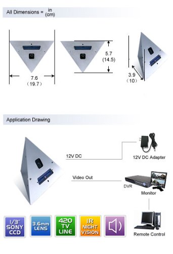 50' IR Indoor Hidden Design Triangle CCTV Camera with Audio ( CCTV ) รูปที่ 7