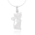 Sterling Silver Natural White Mother of Pearl Shell Cat Pendant Necklace for Women 18''