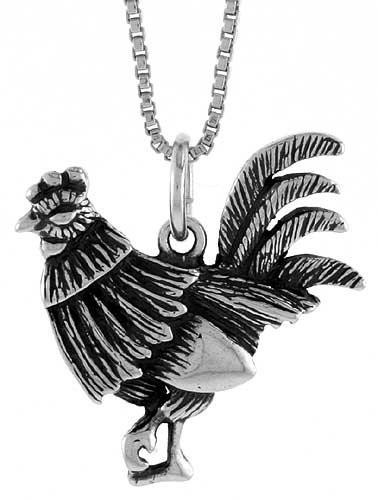 Sterling Silver 15/16 in. (24mm) Tall Rooster Pendant รูปที่ 1