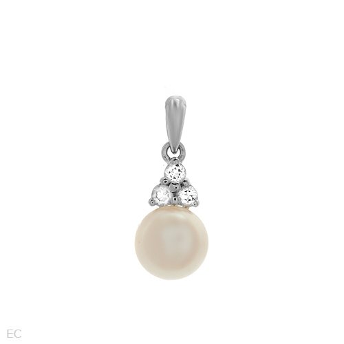 14K White Gold Pearl and 0.12 CTW Topaz Ladies Pendant. Length 16 mm. Total Item weight 0.9 g. รูปที่ 1