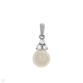 14K White Gold Pearl and 0.12 CTW Topaz Ladies Pendant. Length 16 mm. Total Item weight 0.9 g.