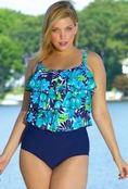 Swimsuit Bust Enhancing Blooms Gone Wild Triple Tier Plus Size Swimwear by Penbrooke® - Women's Swimsuit Plus Size Swimsuits (Type one Piece)