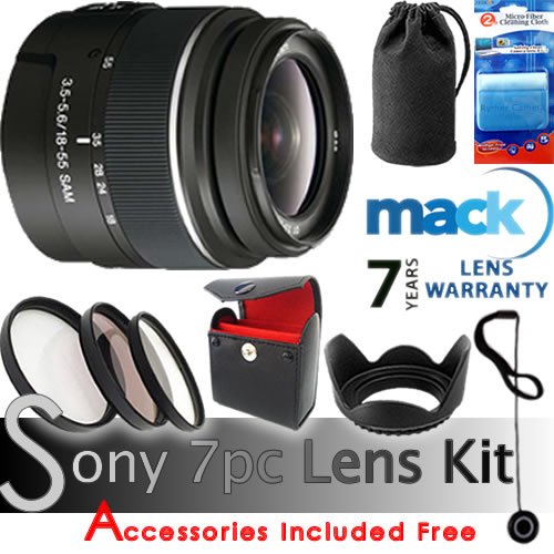 Sony DT 18-55mm f/3.5-5.6 Zoom Lens Alpha & Minolta Digital SLRs. FREE 6pc Bundle Includes: 7 Year Warranty + 4pc Filter Set (3 Filters - UV, Polarizer, Fluorescent - with Case) + Lens Hood + Lens Pouch + Lens Cap Keeper + 2 pc Advanced Microfiber Cleaning Kit. ( Sony Lens ) รูปที่ 1