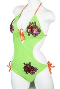 Swimsuit Lime Green Triangle Top & Tie Side Bottom Sequins Monokini Bathing Suit (Type one Piece)