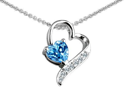 1.55 cttw 14K White Gold Plated 925 Sterling Silver 7mm Heart Shape Genuine Blue Topaz Heart Pendant รูปที่ 1