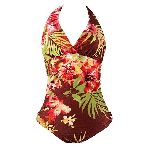 Swimsuit Monokini Swimsuit Floral Print Brown (Type one Piece) รูปที่ 1