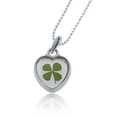 Chuvora Real Irish Four Leaf Clover, Symbol of Good Luck, Clear Heart Pendant Necklace