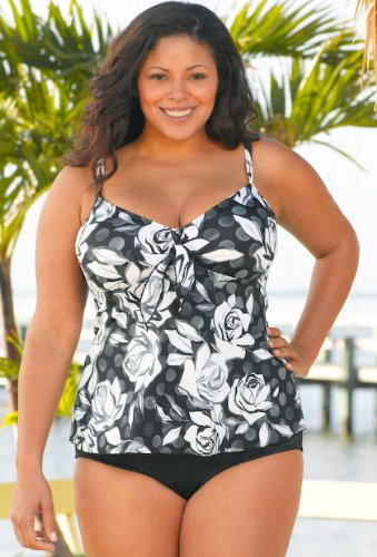 Swimsuit Classic & Chic Rose Parade Tie Front Tankini by Maxine® - Women's Swimwear Plus Size Swimsuit (Type one Piece) รูปที่ 1