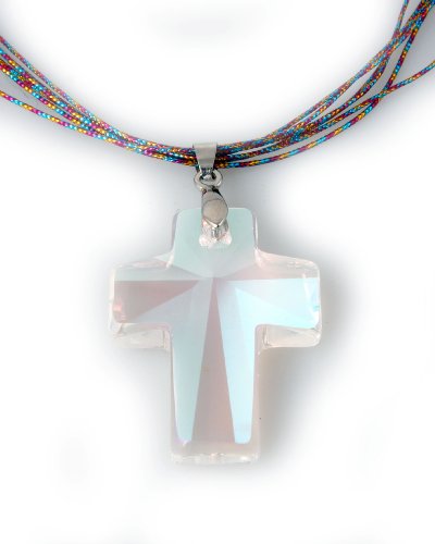 Crystal Cross Pendant with 6 Strings Rainbow Color Nylon Necklace รูปที่ 1