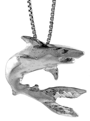 Sterling Silver 1 in. (25mm) Tall Shark Pendant รูปที่ 1