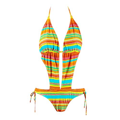 Swimsuit Plunge Monokini Multi Color Stripes (Type one Piece) รูปที่ 1