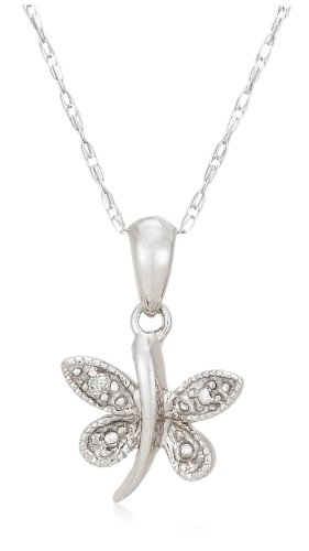 10k White or Yellow Gold Dragonfly Pendant with Diamond Accent รูปที่ 1