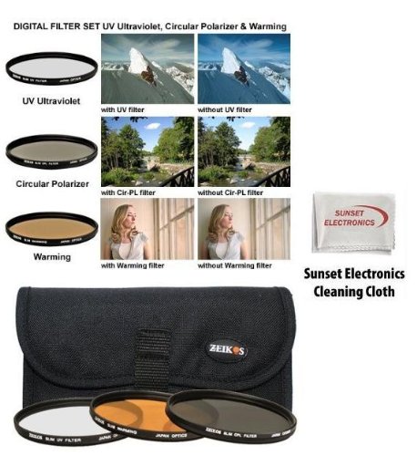 72MM 3-Piece Ultra Slim Pro Glass Filter Set (UV Ultraviolet, Circular Polarizing & Warming) with Pouch For the Nikon D90 For Use With The Nikon 18-200mm F3.5-5.6G lens ( Sunset Lens ) รูปที่ 1