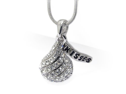 White Gold Plated Crystal Chocolate Kiss Pendant Necklace Fashion Jewelry รูปที่ 1