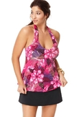 Swimsuit Avenue Plus Size Gilded Floral Halter Skirtini w/Tummy Control (Type one Piece)