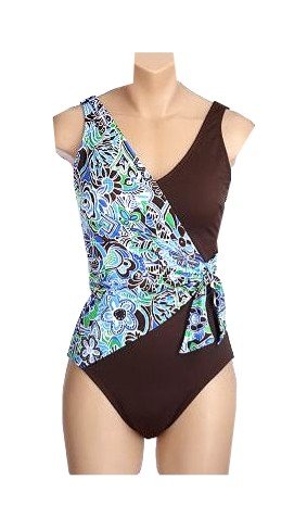 Swimsuit It Figures! Lengthwise Woodcut Mock Surplice Swimsuit Plus Size 26w (Type one Piece) รูปที่ 1