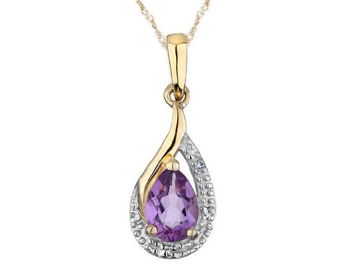 Amethyst Gemstone Pendant with Diamonds 3/5 Carat (ctw) in 10K Yellow Gold with Chain รูปที่ 1