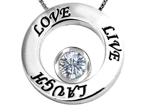 1.50 cttw 14k White Gold Plated 925 Silver Live/Love/Laugh Circle of Life Pendant with June Birthstone Genuine White Topaz รูปที่ 1