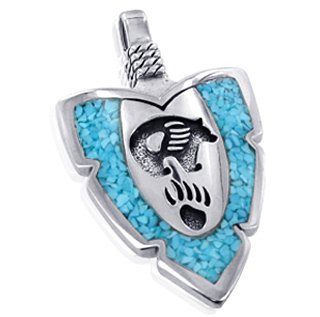 Turquoise GemStone .925 Sterling Silver 50mm X 25mm Bear Pendant Charm รูปที่ 1