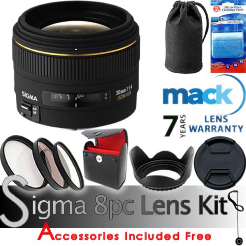Sigma 30mm F1.4 EX DC HSM Lens for Sony a100, a200, a230, a300, a330, a350, a380, a700 a900, and Minolta a-7 Digital and aSweet Digital Cameras. FREE 7pc Bundle Includes: 7 Year Warranty + 4pc Filter Set (3 Filters - UV, Polarizer, Fluorescent - with Case) + Lens Hood + Lens Pouch + Front and Rear Lens Cap Pair + Lens Cap Keeper (Leash)+ 2pc Advanced Microfiber Cleaning Kit. ( Sigma Lens ) รูปที่ 1
