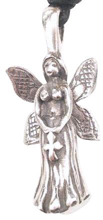 Cross Fairy Sprite Girl Pewter Pendant Necklace รูปที่ 1