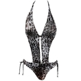 Swimsuit Plunge Monokini Black Leopard Print (Type one Piece)