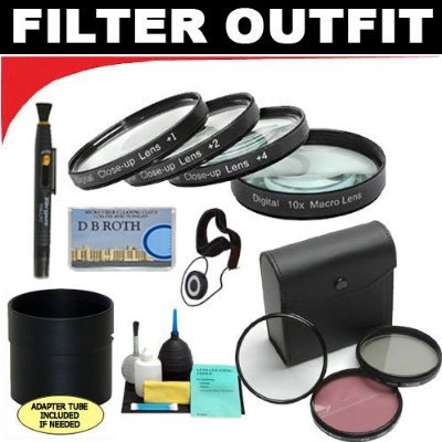 Deluxe 7 Piece Filter Kit Which Includes A +1 +2 +4 +10 Close-Up Macro Filter Set with Pouch + High Resolution 3-piece Filter Set (UV, Fluorescent, Polarizer) + 6-Piece Deluxe Cleaning Kit + Lens Adapter Tube (If Needed) + Lenspen + Lens Cap Keeper + DB ROTH Micro Fiber Cloth For The Nikon 885, 4300 Digital Cameras ( Deluxe Lens ) รูปที่ 1