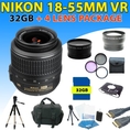 Nikon 18-55mm Vr Af-s Dx Nikkor Lens + Deluxe Accessory Kit for Nikon D3000, D3100, D5000, D5100, D7000 Dslr Cameras (32gb 4lens Kit) ( Zm Len )