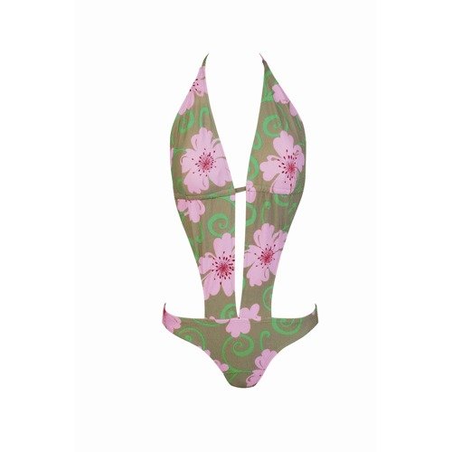 Swimsuit Plunge Monokini Hawaiian Flower Print (Type one Piece) รูปที่ 1