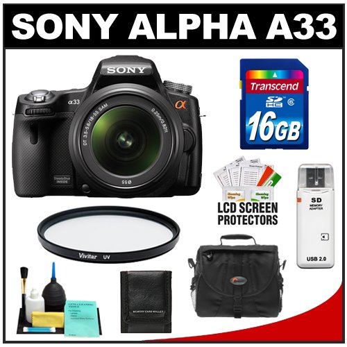 Review Sony Alpha A33 SLTA33L 14.2 Megapixel Translucent Mirror Technology Digital SLR Camera & 18-55mm Lens with 16GB Card + Case + UV Filter + Cleaning & Accessory Kit รูปที่ 1