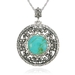 รูปย่อ Sterling Silver Marcasite and Synthetic Turquoise Round Pendant, 18" รูปที่1