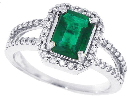 1.66 Ct Emerald Cut Genuine Emerald and Diamond Ring in 10Kt(A Quality) รูปที่ 1