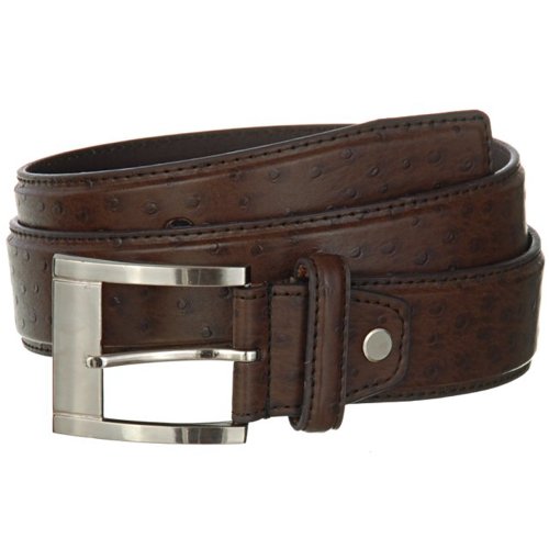 Men's Ostrich Dark Brown Embossed Leather Belt With Chrome Buckle (leather belt ) รูปที่ 1