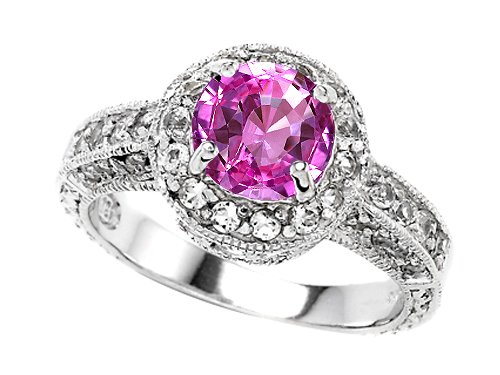 2.10 cttw 925 Sterling Silver 14K White Gold Plated Lab Created Round Pink Tourmaline Engagement Ring - Gold Plated Silver รูปที่ 1