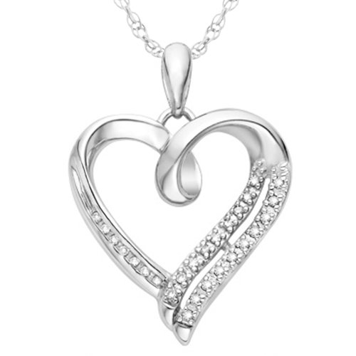 Sterling Silver White Round Diamond Heart Pendant (1/10 cttw) รูปที่ 1