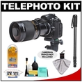 Rokinon 500mm f/8 Telephoto Mirror Lens with 2x Teleconverter (=1000mm) + Monopod Kit for Sony Alpha DSLR A33, A55, A290, A390, A230, A550, A560, A580, A850 Digital SLR Cameras ( Rokinon Lens )