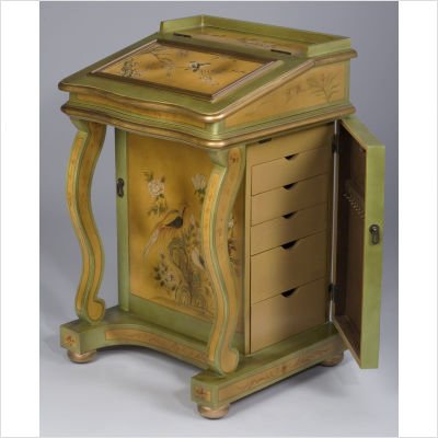 Davenport Desk Style Jewelry Armoire in Mustard Yellow and Green ( Antique ) รูปที่ 4