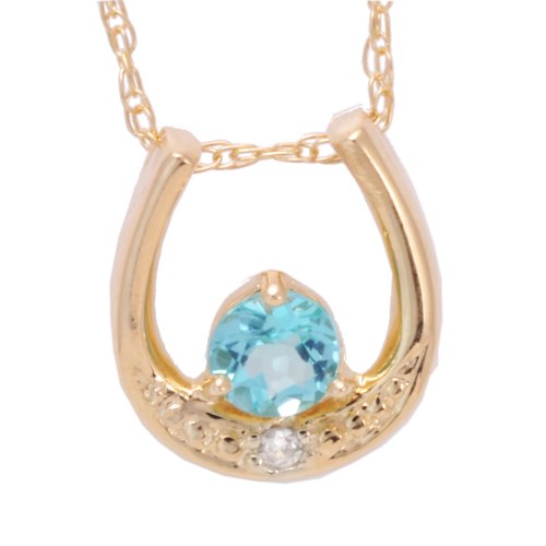 10K Yellow Gold Apatite and Diamond Horseshoe Pendant, 16