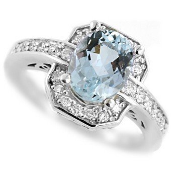 2.00ct AAA Blue Aquamarine & Diamonds Engagement Ring 14k White Gold รูปที่ 1